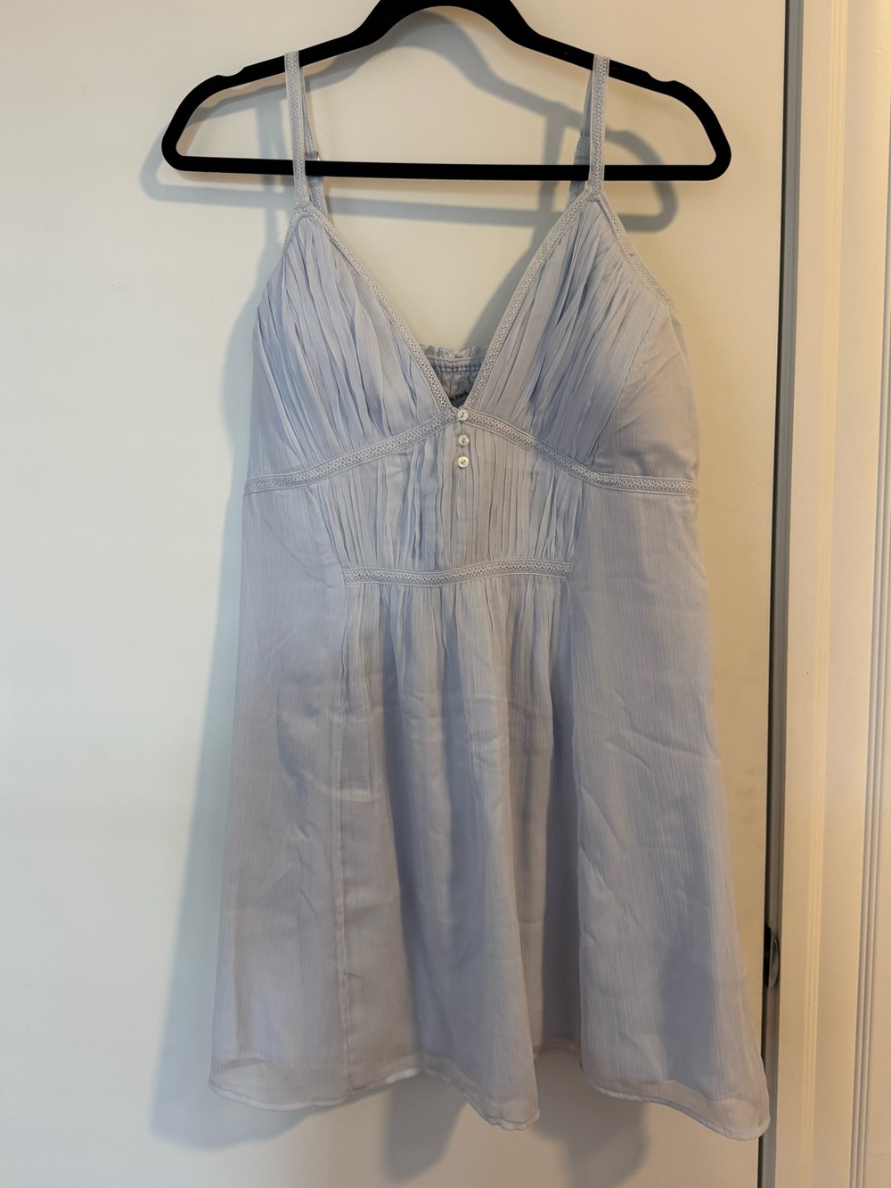 Abercrombie & Fitch Light Blue Pleated Spaghetti Strap Mini Dress